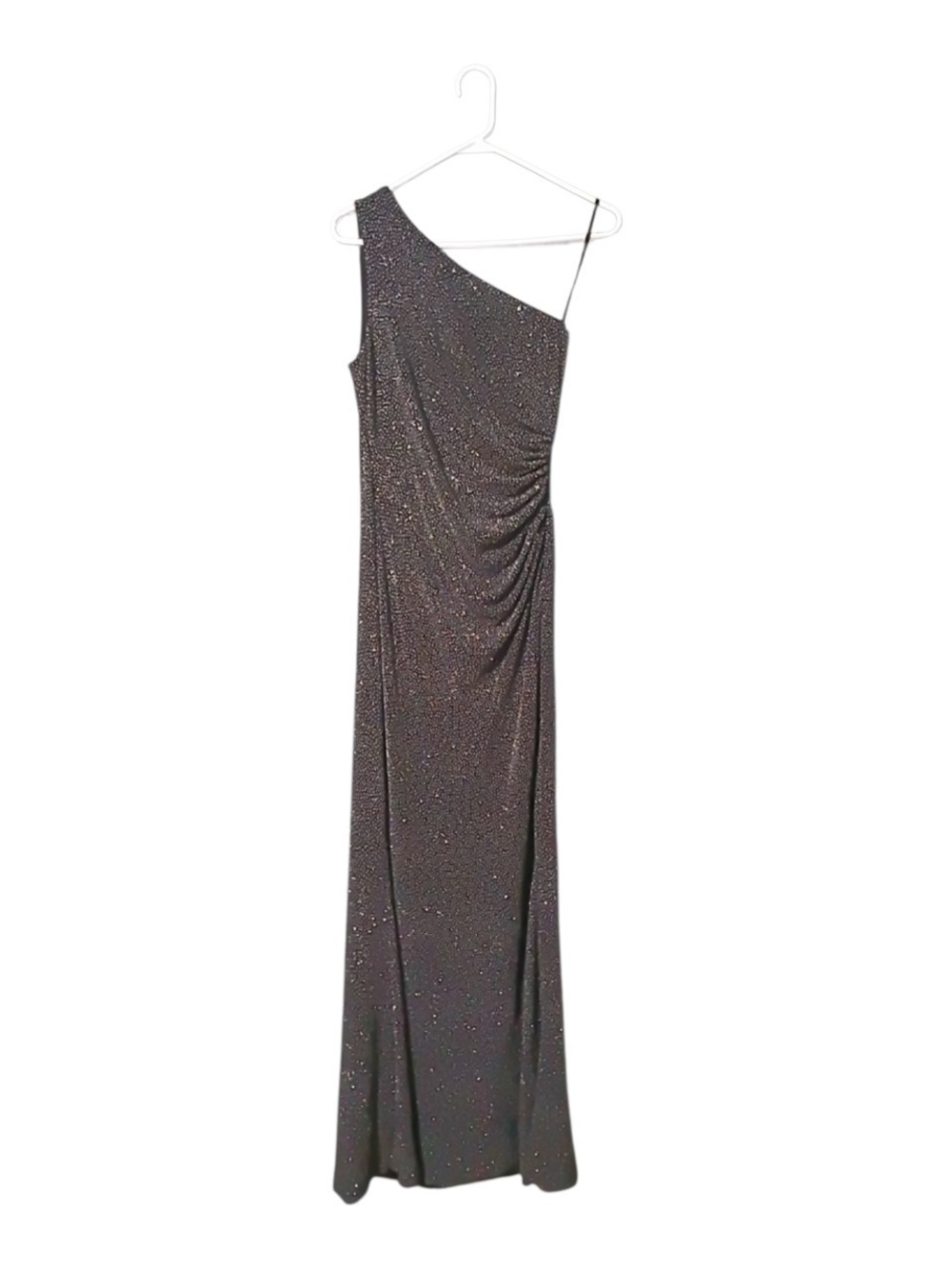 Eliza J Black One-Shoulder Glitter Gown